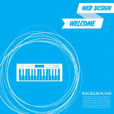 mavi bir arka plan etrafında soyut daireler ve metin için yer ile synthesizer simgesi. Vektör