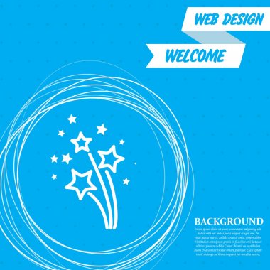 etrafında soyut daireler ve metin için yer ile mavi bir arka plan üzerinde havai fişek simgesi. Vektör