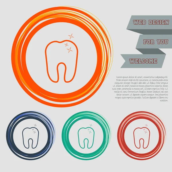 Icono de los dientes en los botones rojo, azul, verde, naranja para su sitio web y el diseño con el texto del espacio. Vector — Vector de stock