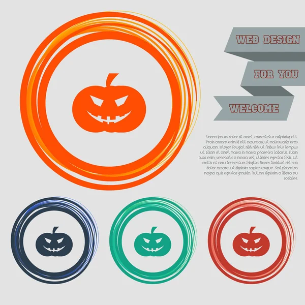 Ícone de abóbora halloween no vermelho, azul, verde, botões laranja para o seu site e design com texto espaço. Vetor —  Vetores de Stock