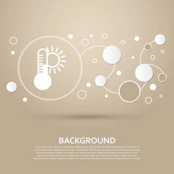 Temperatur, Medizinthermometer, Wetterklima-Symbol auf braunem Hintergrund mit elegantem Stil und moderner Design-Infografik. Vektor — Stockvektor