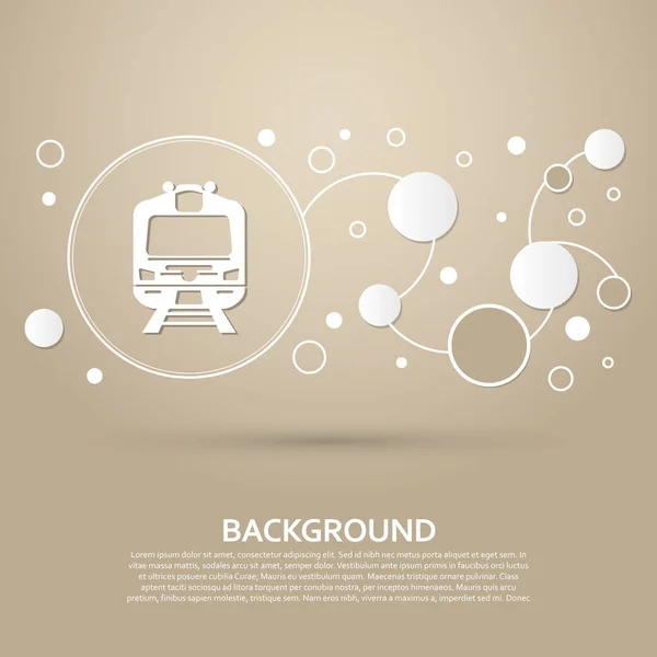 Icona del treno su sfondo marrone con stile elegante e infografica di design moderno. Vettore — Vettoriale Stock