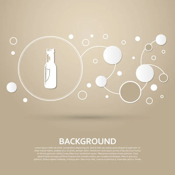 Botella de cerveza Icono sobre fondo marrón con estilo elegante e infografía de diseño moderno. Vector — Vector de stock