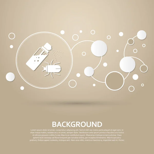 Spray moustique, icône Bug sur fond marron avec style élégant et infographie design moderne. Vecteur — Image vectorielle