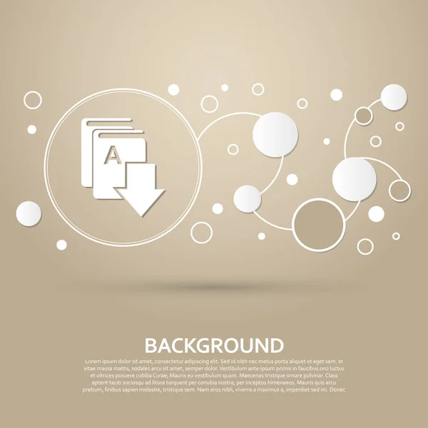 Descarga del libro, icono de e- sobre un fondo marrón con estilo elegante e infografía de diseño moderno. Vector — Archivo Imágenes Vectoriales