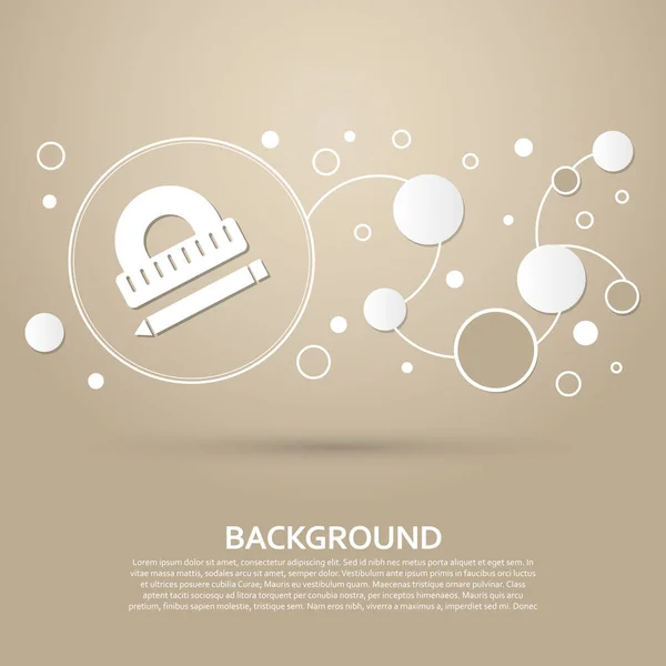 İletki, cetvel, zarif stil ve modern tasarım Infographic kahverengi bir zemin üzerine kalem simgesi. Vektör — Stok Vektör