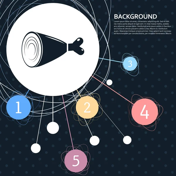 Schinken-Symbol mit dem Hintergrund zum Punkt und dem Stil der Infografik. Vektor — Stockvektor