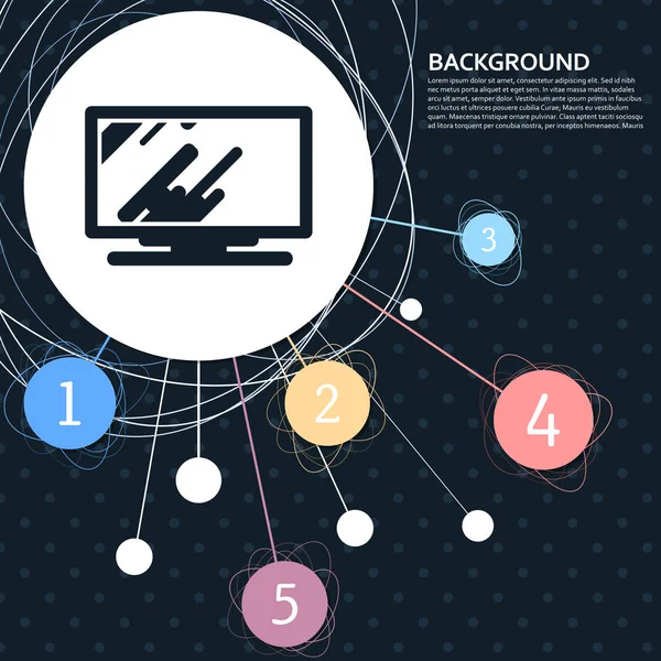 Computer, monitor icon with the background to the point and  infographic style. Vector — Stock Vector