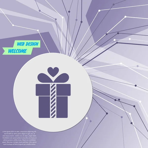 Icono de caja de regalo sobre fondo moderno abstracto púrpura. Las líneas en todas direcciones. Con espacio para tu publicidad. Vector — Vector de stock