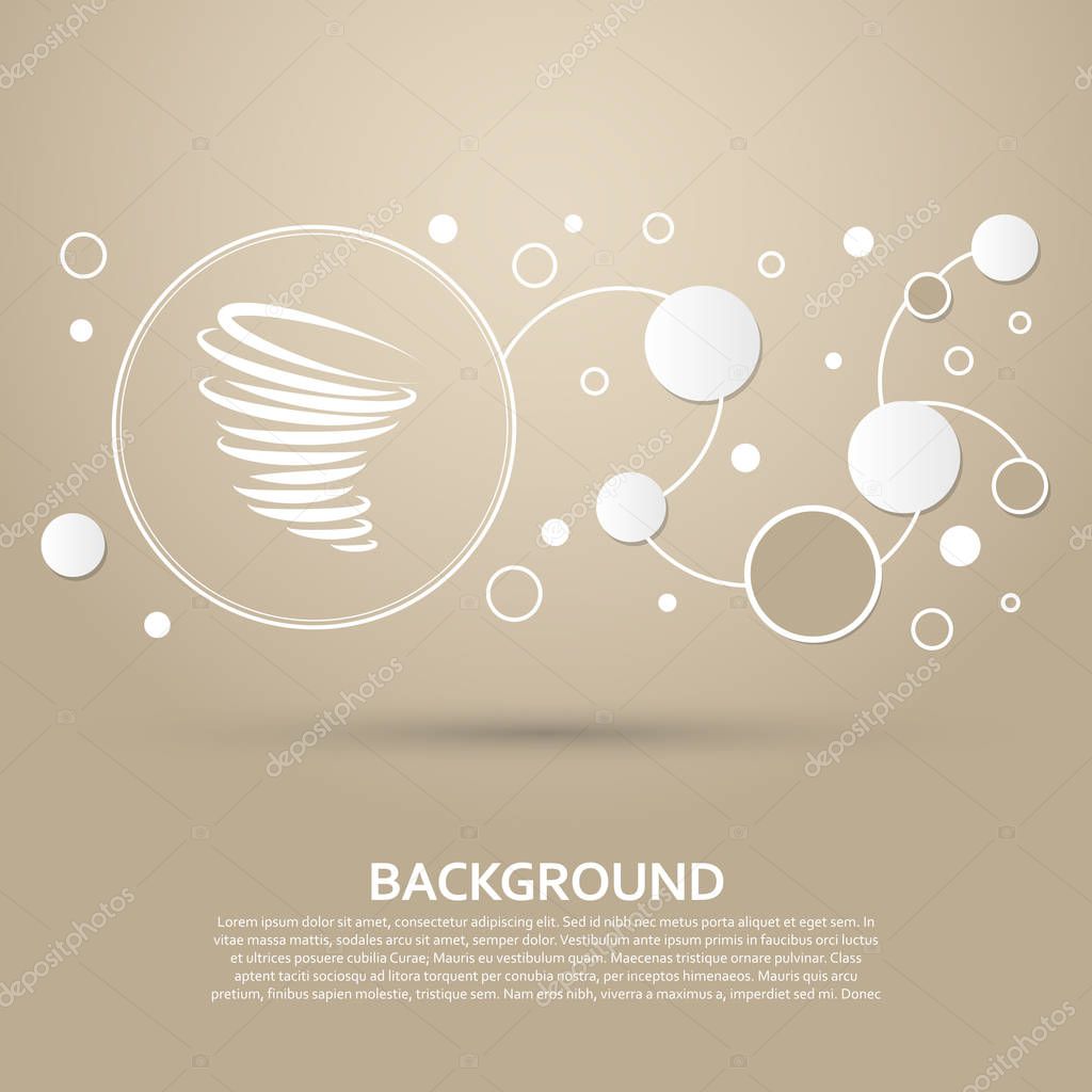 Tornado icon on a brown background with elegant style and modern design infographic. Vector illustration