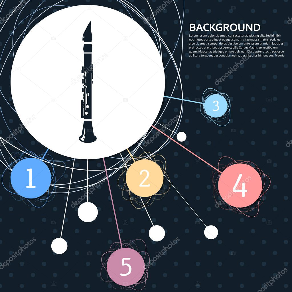Clarinet icon with the background to the point and with infographic style. Vector illustration