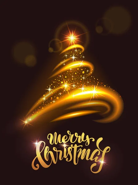 Lumières floues arbre de Noël avec dessin à la main félicitations . — Image vectorielle