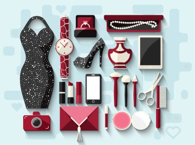 Akşam womans Aksesuar ve kozmetik. Düz tasarım.