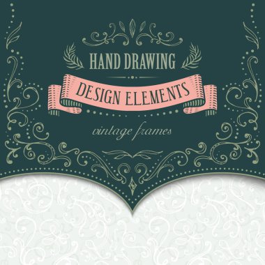 el-çizim vintage süsleri ve çerçeveler.