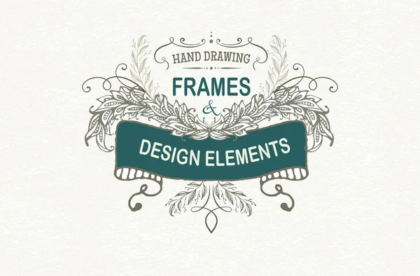 Éléments de design et cadres "Printemps" avec fleurs à dessin à la main . — Image vectorielle
