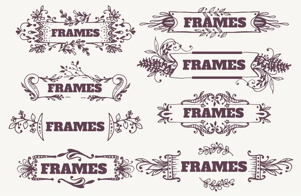 Elementos de design e molduras "Primavera" com flores de desenho à mão . —  Vetores de Stock