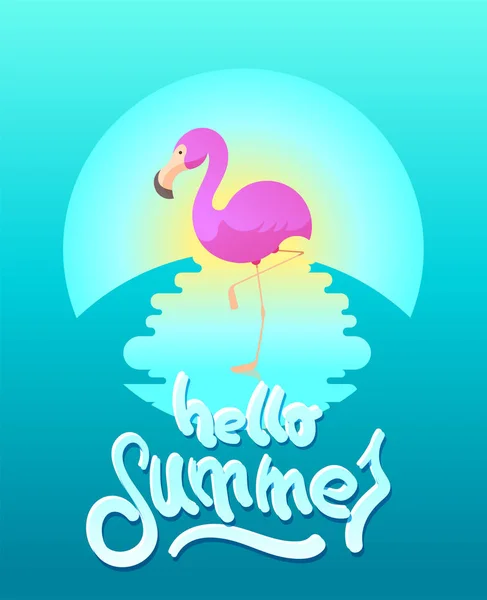 Sommaren Vektorillustration Med Flamingo Och Hand Ritning Meddelande Hej Sommar — Stockfoto