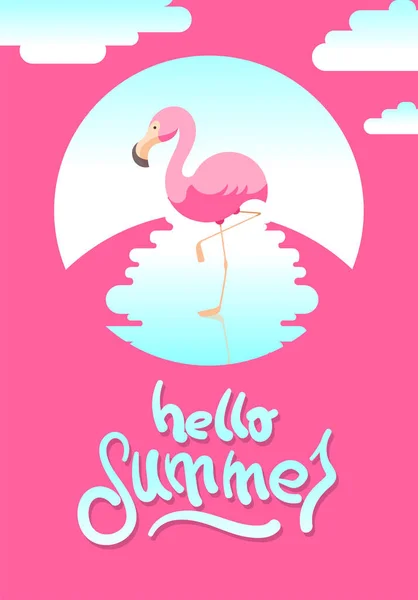 Summer Vector Illustration Flamingo Hand Drawing Message Hello Summer — Stock Photo, Image