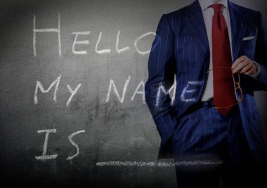 Self Introduction - Hello, My name is ... written on a blackboar clipart