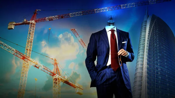 Building Site with crane and businessman — Stock Photo, Image