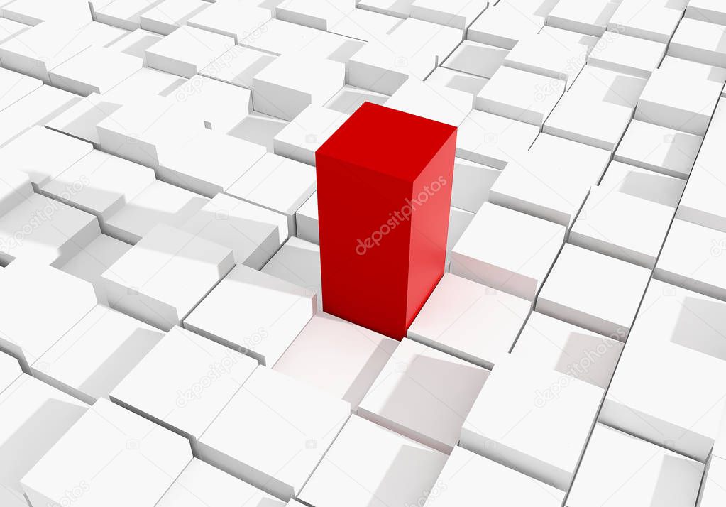 abstract red cube on white cubic background 3D rendering