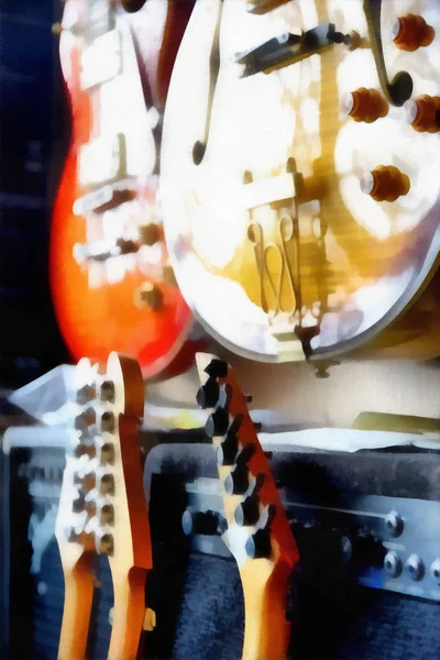 Pintura digital - grupo de guitarras em exposição — Fotografia de Stock
