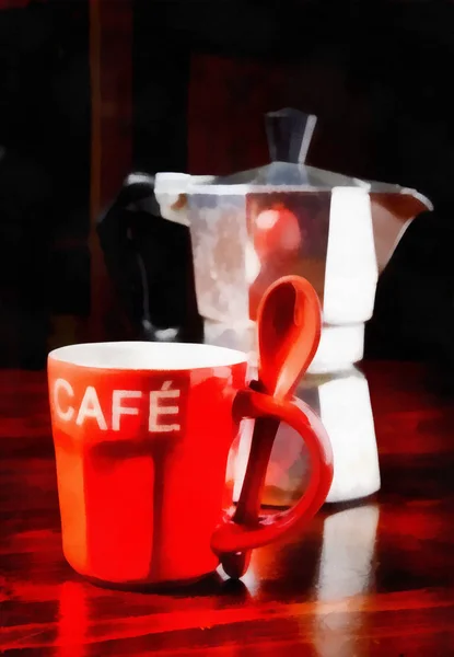 Digital art Painting - old italian coffee pot — Stock Photo, Image