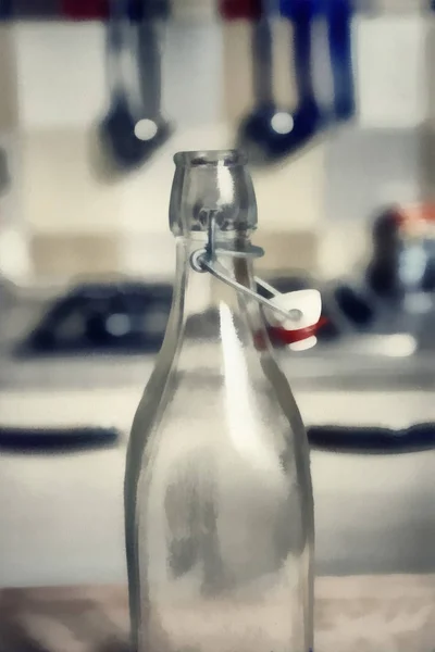 Digital art Painting - old style glass bottle on wood — Stock Photo, Image