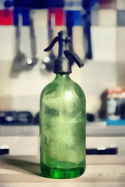 Digital art Painting - old style soda glass bottle on wood — Stock Photo, Image