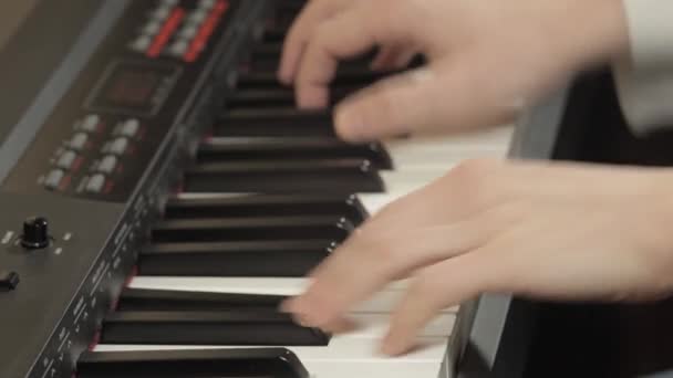 Male Hands White Sleeves Play Digital Piano — Stock Video