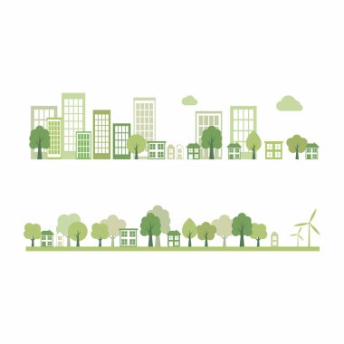 Beyaz arka planda yeşil ve temiz şehir.