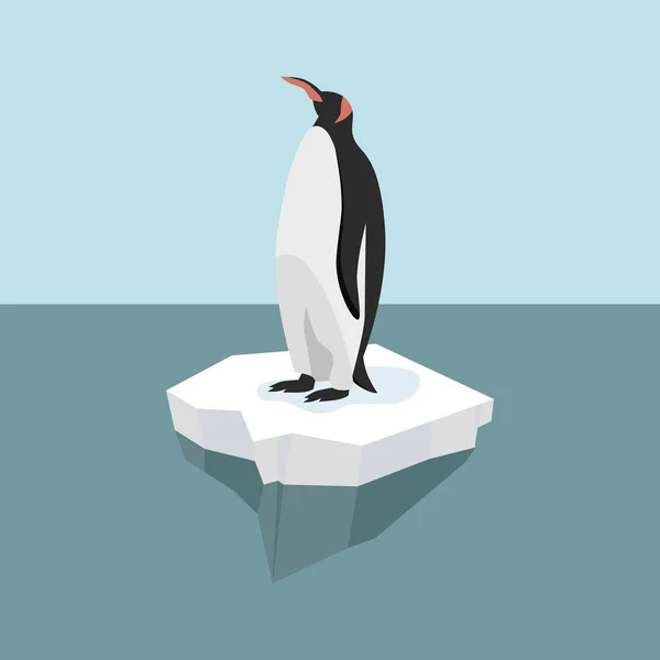 Pingvinen Står Ett Isfragment Havet Mot Himlen — Stock vektor