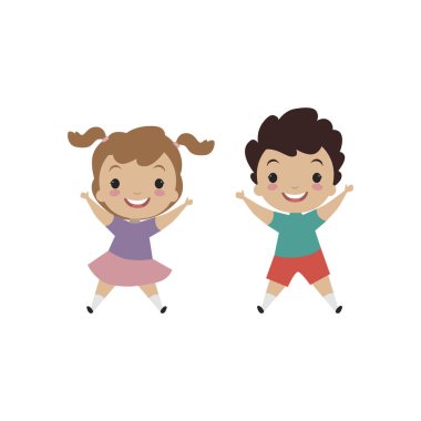 Tasarım için beyaz arka planda mutlu bir kız ve erkek..