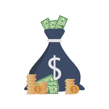 Para çantası ve bozuk paralar beyaz arka planda.