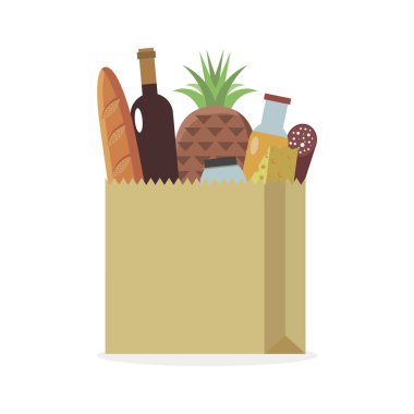 Beyaz arka planda kağıt ambalajlı sağlıklı gıda ürünleri.