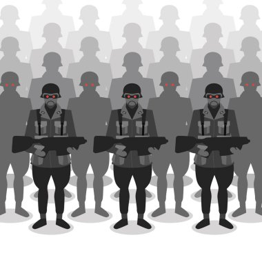 A lot of strong warriors in black on a white background. clipart