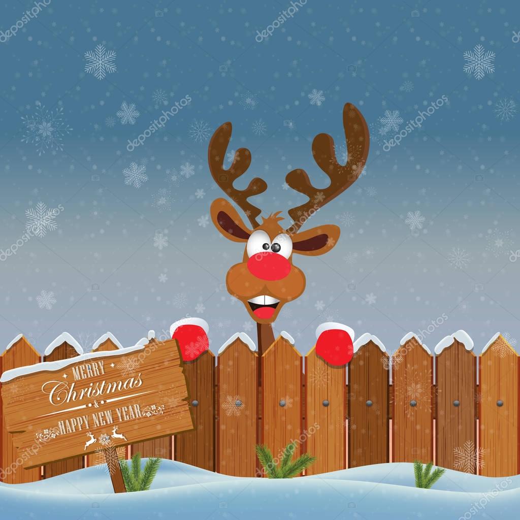 Frohe merry Frohes neues Jahr und Frohe Weihnachten. Fröhliche und lustige Rentiere