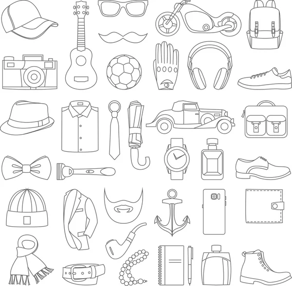 Vector illustration set of fashion accessories and men clothing style — Stock Vector