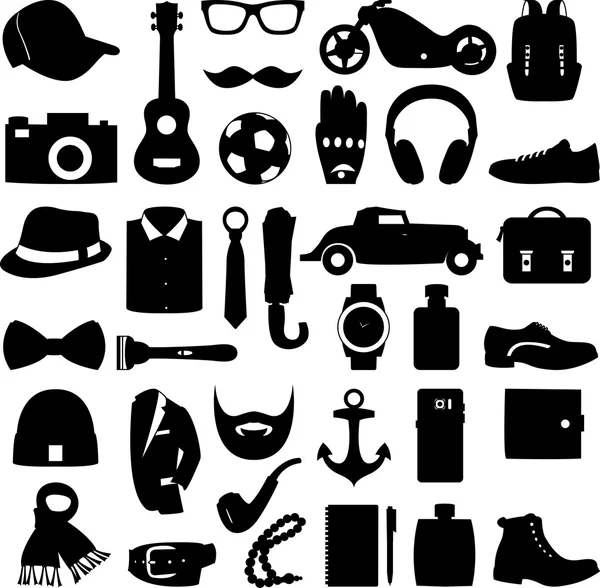 Vektör çizim set erkek giyim stil ve moda aksesuarları