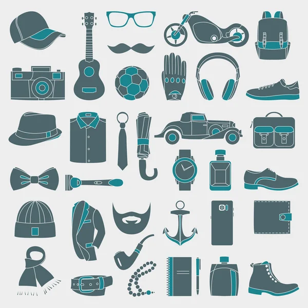 Vector illustration set of fashion accessories and style men clothing — Stock Vector