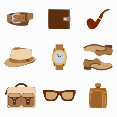 Vektör çizim moda aksesuarları ayarlayın ve erkek giyim tarzı