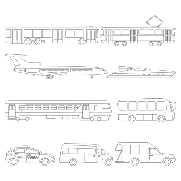 Vector instellen illustratie van het openbaar vervoer van de lijn — Stockvector