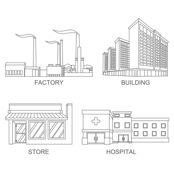 Hisse senedi vektör illüstrasyon şehir modern mimaride çizgi stil öğesi Infographic için