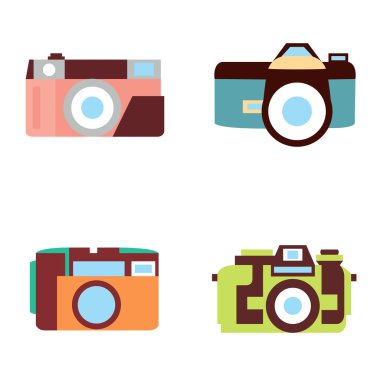 Düz stil vektör fotoğraf kamera Icons set