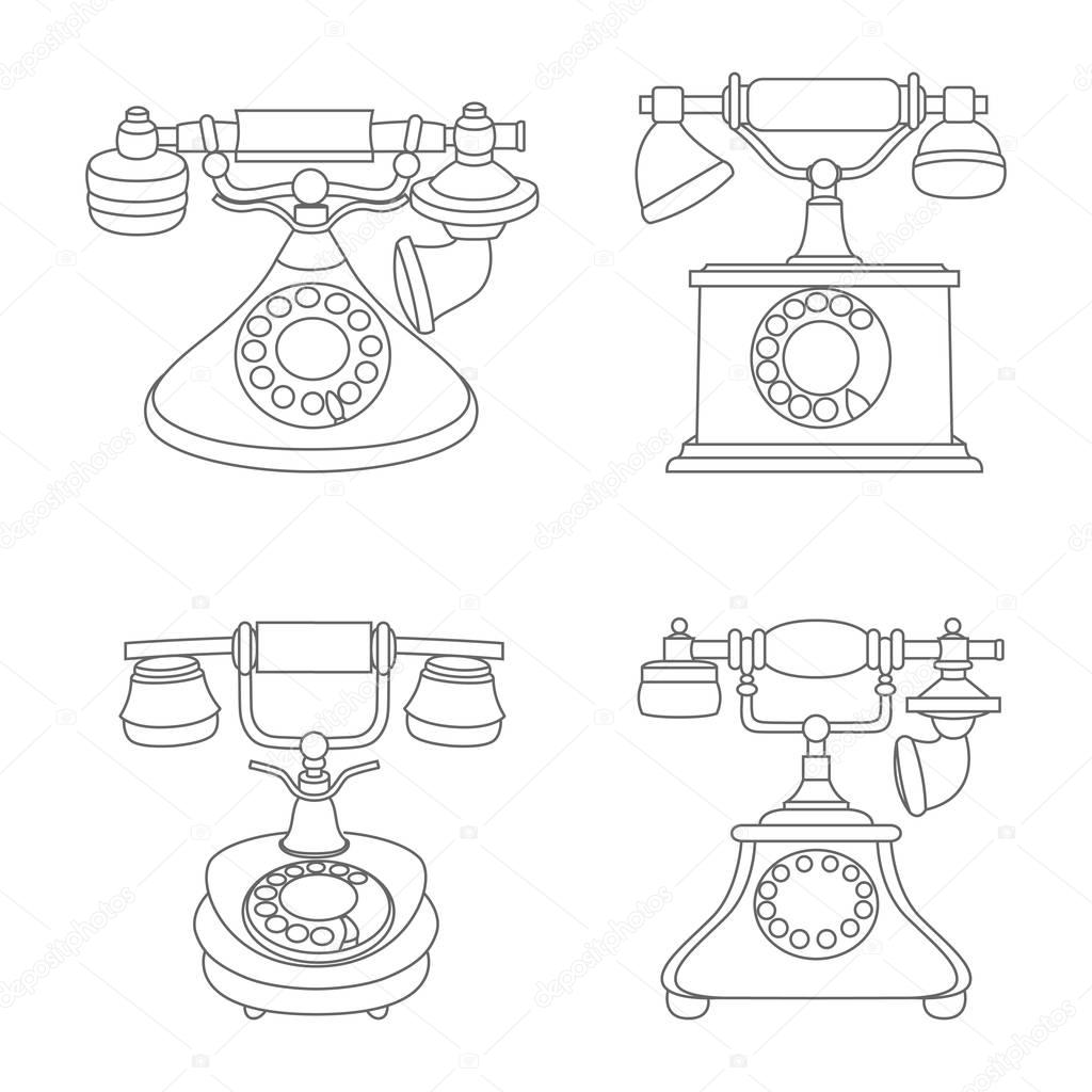 Line set of vector retro vintage phones