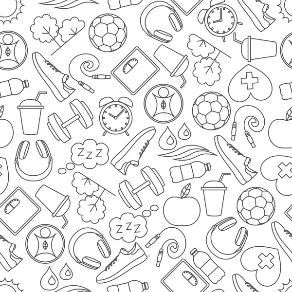 Gıda ve spor simgeleri ile sağlıklı yaşam tarzı desen