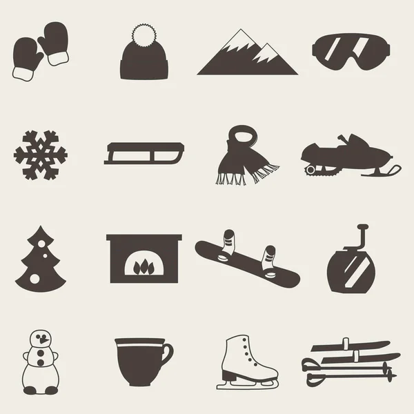 Samling av ikoner vinteraktiviteter i platt designstil — Stock vektor