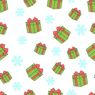 Hediye kutuları ve kar taneleri seamless modeli