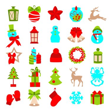 Renkli Noel öğeleri ve dekorasyon koleksiyonu