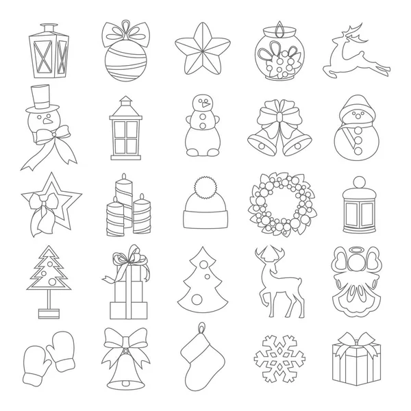 Collection d'éléments et de décorations de Noël de ligne — Image vectorielle